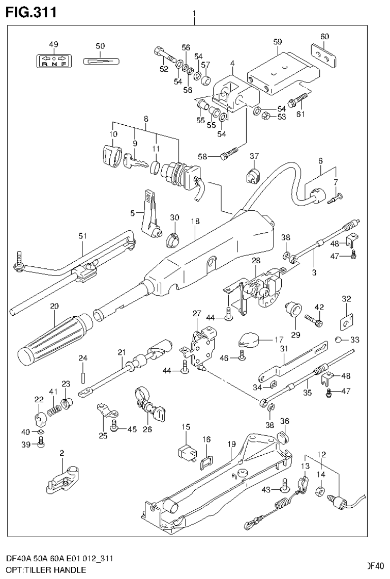 Suzuki DF40AST, DF50A, DF50ATH OPT:TILLER HANDLE (DF50A E1) parts diagram